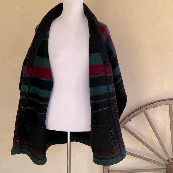 WOOLRICH Rugged Outdoorwear Wool Western Southwestern Whipstitch Warm Jacket USA - Picture 9 of 12